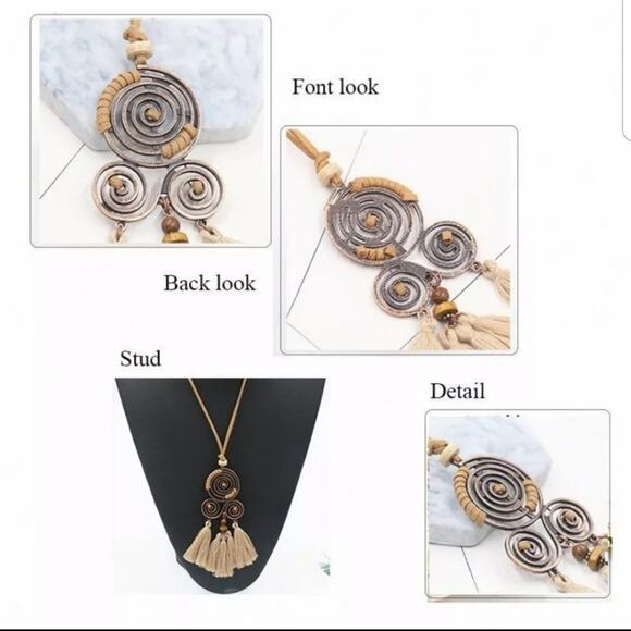 swirl and tassel leather necklace in cream - Picture 4 of 8